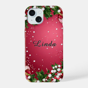 Dekorativer Weihnachtsrahmen mit Grünzeug iPhone 15 Hülle