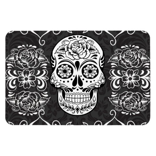 Dekorativer Zucker Skull Schwarz-weiß Gothic Grung Magnet (Horizontal)
