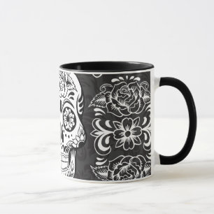 Dekorativer Zucker Skull Schwarz-weiß Gothic Grung Tasse