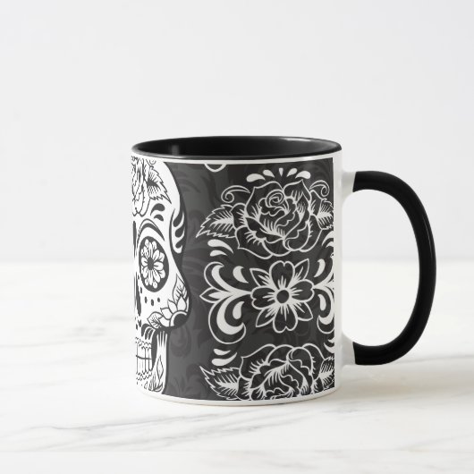 Dekorativer Zucker Skull Schwarz-weiß Gothic Grung Tasse (Rechts)