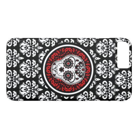 Dekorativer Zuckerschädel mit Damast Case-Mate iPhone Hülle (Rückseite (Horizontal))