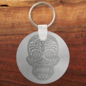 Dekorativer Zuckerschädel mit einem rostfreien Sta Schlüsselanhänger (Vorderseite)