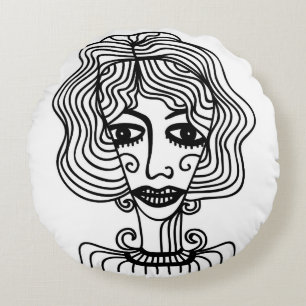 Dekoratives abstraktes Mädchen. Vintage Illustrati Rundes Kissen