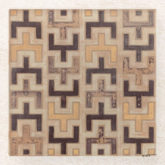 Dekoratives afrikanisches Mudcloth-Muster Glasuntersetzer (Vorderseite)