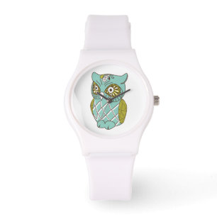Dekoratives Aquamarines Retro-Muster Owl Armbanduhr