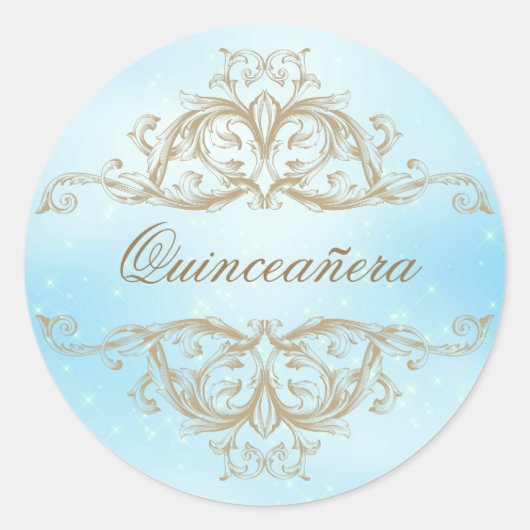 Dekoratives Baby Blue Quinceanera Runder Aufkleber (Vorderseite)