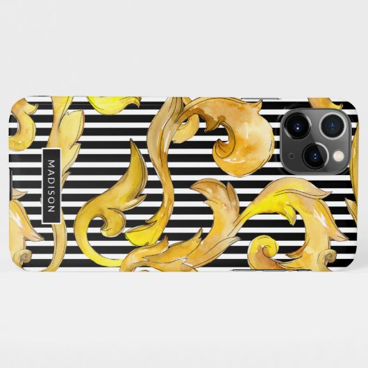 Dekoratives Barock- und Streifen-Muster mit Namen iPhone Hülle (Rückseite (Horizontal))