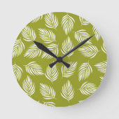 Dekoratives Blätter-Muster Runde Wanduhr (Vorderseite)