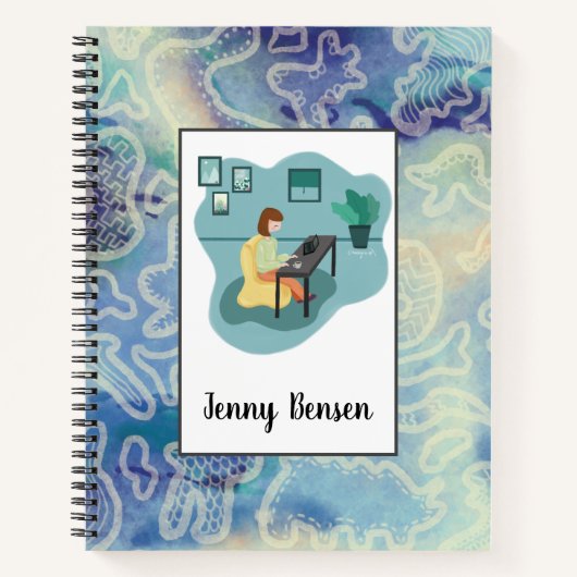 Dekoratives Blue Toned Abstrakt Spiral Notebook Notizblock (Vorderseite)