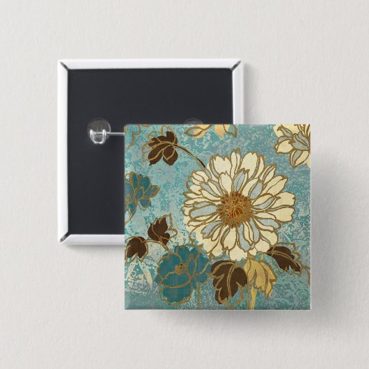 Dekoratives Blumen in Blauem und in weißem Button (Vorne & Hinten)