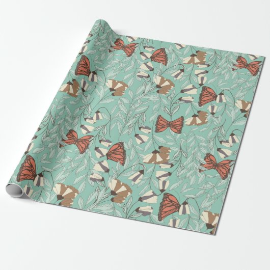 Dekoratives Blumen-/Schmetterlingsmuster Geschenkpapier (Ungerollt)