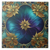 Dekoratives Blumendesign mit türkisfarbenem Hinter Fliese (Vorderseite)