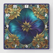 Dekoratives Blumendesign mit türkisfarbenem Hinter Quadratische Wanduhr (Vorderseite)