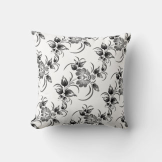 Dekoratives Blumenmuster in Schwarz-Weiß Kissen