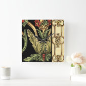 Dekoratives Blumenmuster mit schwarzen Grenzen Quadratische Wanduhr (Zuhause)