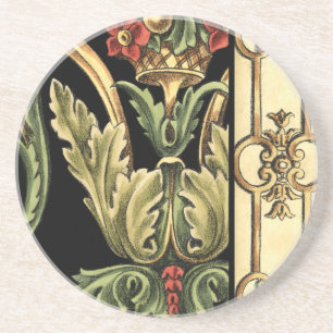 Dekoratives Blumenmuster mit schwarzen Grenzen Sandstein Untersetzer