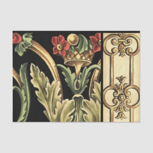 Dekoratives Blumenmuster mit schwarzen Grenzen Seidenpapier (Vorderseite)