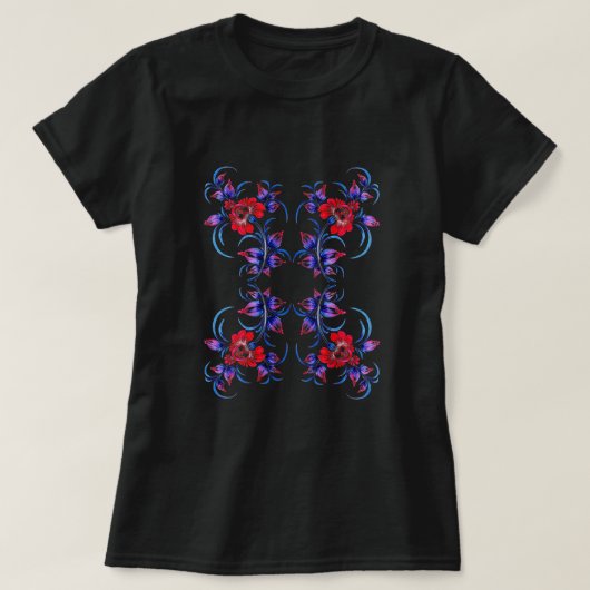 Dekoratives Blumenmuster T-Shirt (Design vorne)