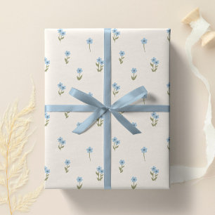 Dekoratives Boho-Ditsy-Blumen-Cottagecore-Blau Geschenkpapier