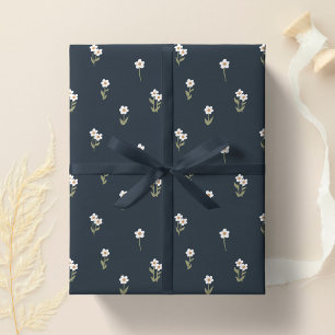 Dekoratives Boho-Ditsy-Blumen-Cottagecore-Dunkelbl Geschenkpapier