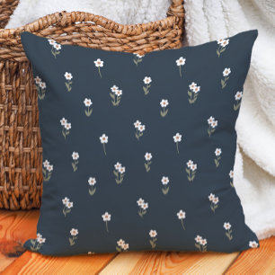 Dekoratives Boho-Ditsy-Blumen-Cottagecore-Dunkelbl Kissen