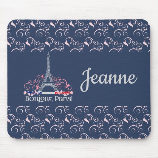 Dekoratives Bonjour Paris Personalisierter Name Mousepad (Vorne)
