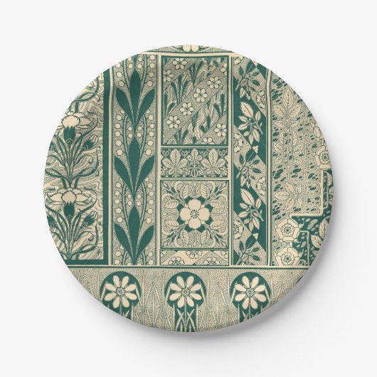 Dekoratives botanisches Jugendstil-Muster Pappteller (Vorderseite)