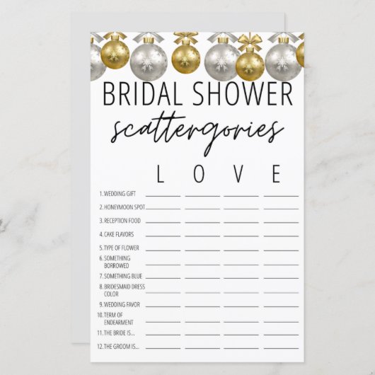 Dekoratives Brautparty Scattergories Game (Vorne/Hinten)