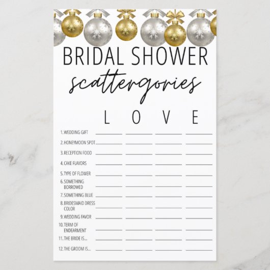 Dekoratives Brautparty Scattergories Game (Vorderseite)