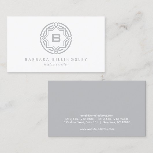 DEKORATIVES CIRCLE-LOGO mit IHREM INITIAL Lt Gray Visitenkarte (Vorne/Hinten)