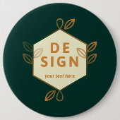 Dekoratives cremefarbenes Sechseck-Logo auf dunkle Button (Vorderseite)