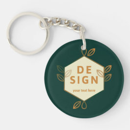 Dekoratives cremefarbenes Sechseck-Logo auf dunkle Schlüsselanhänger