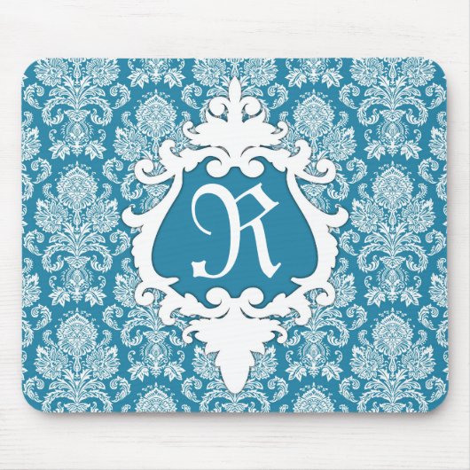 Dekoratives Damast-Monogramm Mousepad (Vorne)