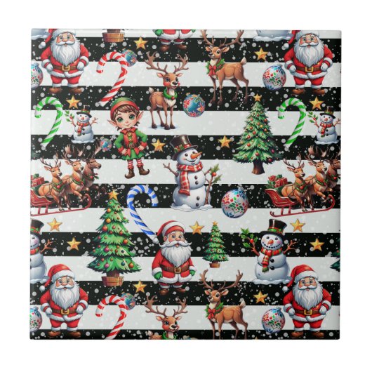 Dekoratives Design der Weihnachtsstreifen Fliese (Vorderseite)