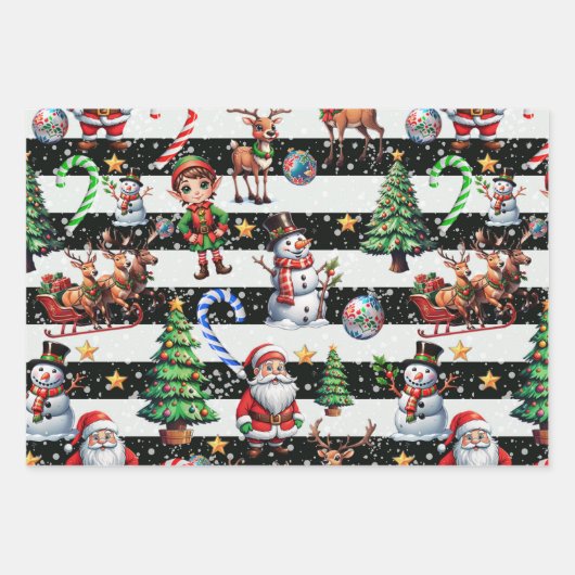 Dekoratives Design der Weihnachtsstreifen Geschenkpapier Set (Vorderseite)