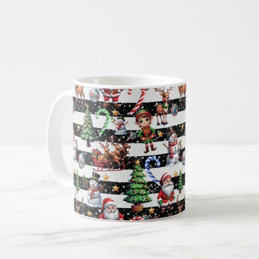 Dekoratives Design der Weihnachtsstreifen Kaffeetasse (Vorderseite Links)