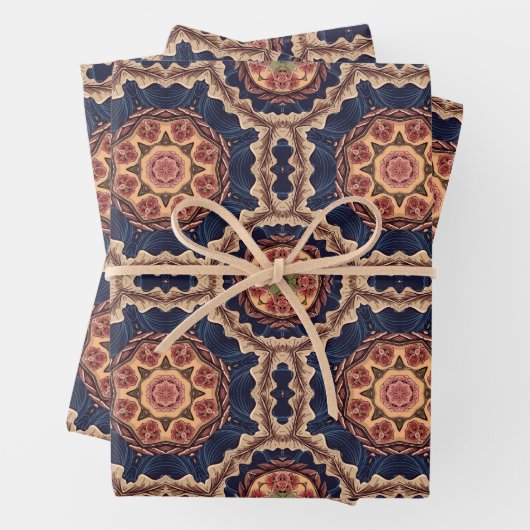 Dekoratives Design von Blume und Sternen Geschenkpapier Set (Beispiel)