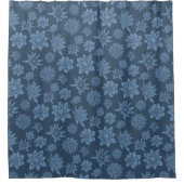 Dekoratives dunkelblaues Blumenmuster Duschvorhang (Vorderseite)