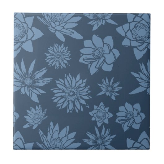 Dekoratives dunkelblaues Blumenmuster Fliese (Vorderseite)