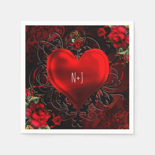 Dekoratives Elegantes Florales Herz Schwarz & Rot Serviette