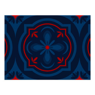 Dekoratives Fliesenmuster mit Blumenmotiv Poster
