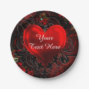 Dekoratives florales Herz Schwarz & Rot Party Pappteller