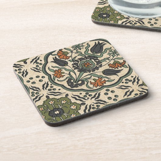 Dekoratives florales persisches Fliesendesign Getränkeuntersetzer (Linke Seite)