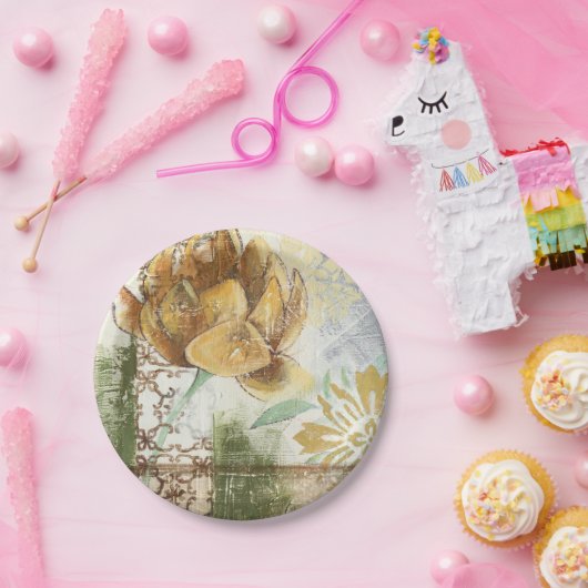 Dekoratives Fresco-Design mit Globe-Blume Pappteller (Party)