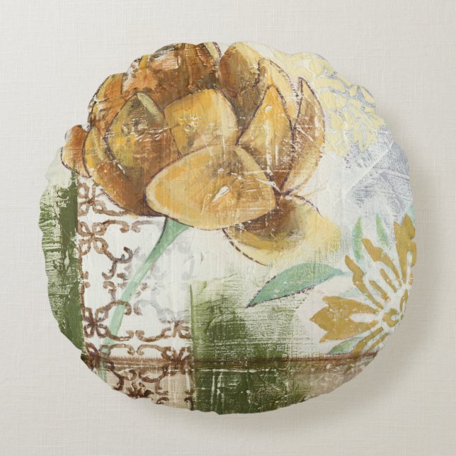 Dekoratives Fresco-Design mit Globe-Blume Rundes Kissen (Vorderseite)