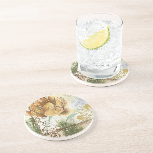 Dekoratives Fresco-Design mit Globe-Blume Sandstein Untersetzer (Seite)