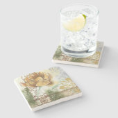 Dekoratives Fresco-Design mit Globe-Blume Steinuntersetzer (Seitenansicht)