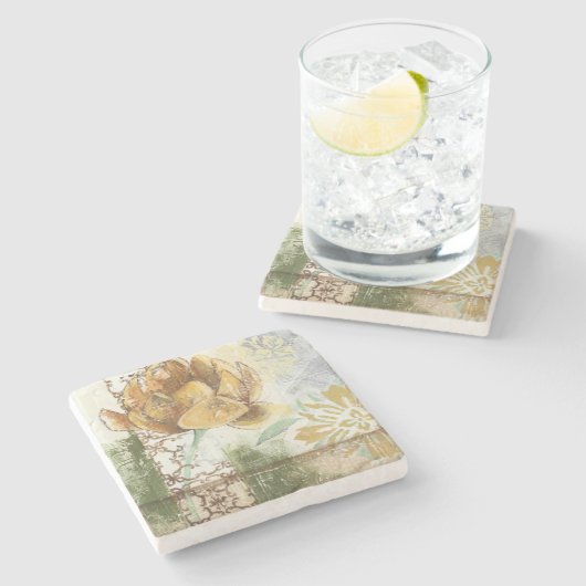 Dekoratives Fresco-Design mit Globe-Blume Steinuntersetzer (Seitenansicht)