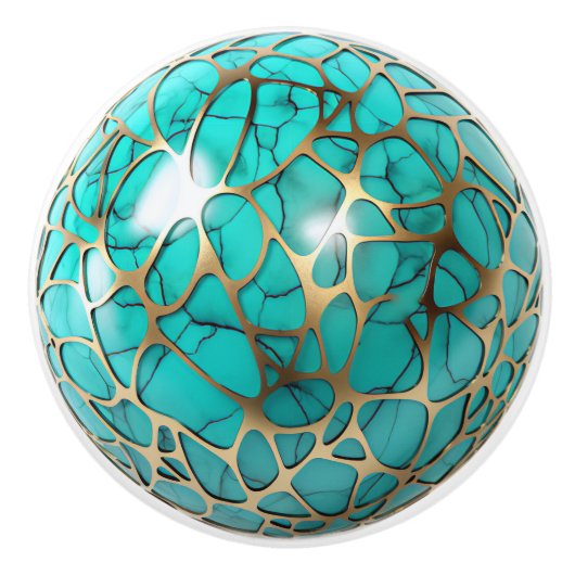 Dekoratives Gold Web über Aquamarines Schwarzes Or Keramikknauf (Vorderseite)