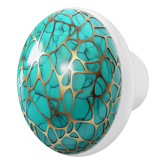 Dekoratives Gold Web über Aquamarines Schwarzes Or Keramikknauf (Rechts)